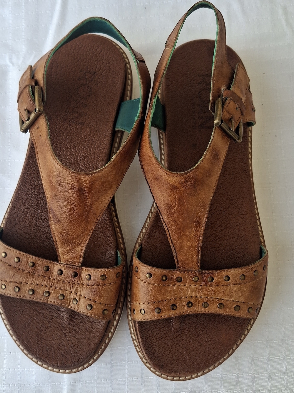 Women's Tan Studded Leather Slingback Sandals